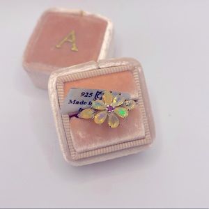Ruby and Welo Ethiopian Opal Flower Sterling Silver Ring 925 BNWT